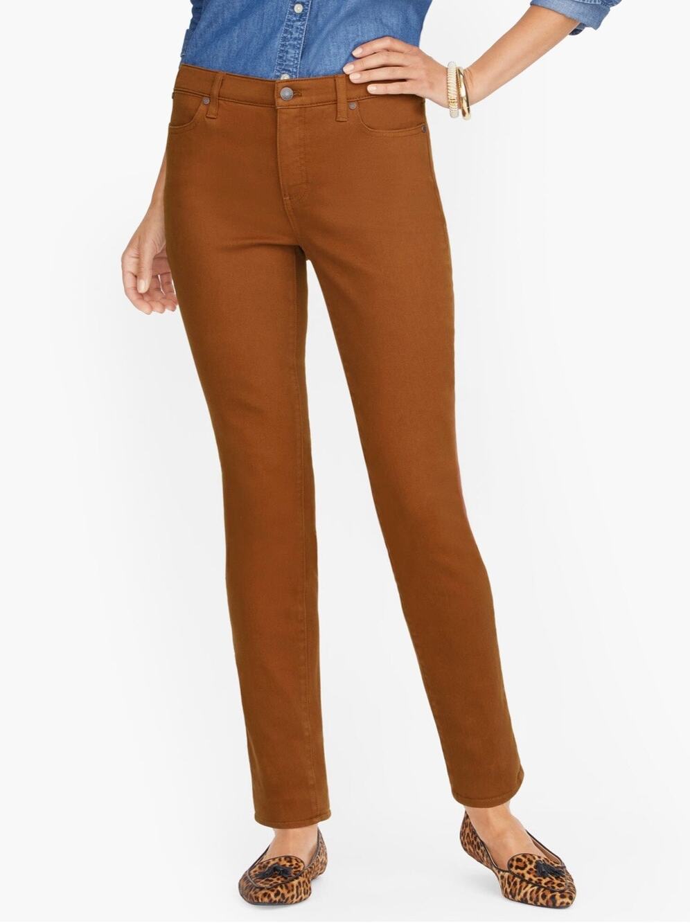 Talbots Slim Ankle Jeans Garment Dyed Tortoiseshell 5 Pocket Stretch Denim 8